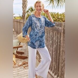 NWT Soft Surroundings Silvia Embroidered Tunic Blue Multi